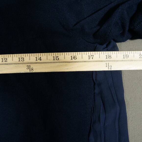 Adrianna Papell Top Womens Small Blue Knit Front Ruffled Blouse Short Sleeve - Picture 12 of 15